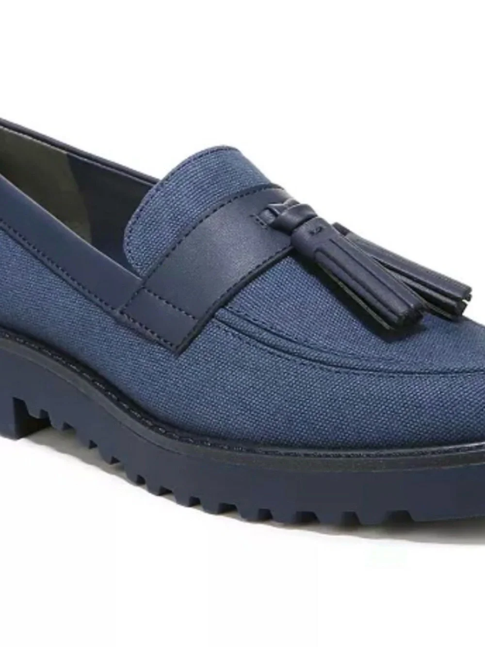 Franco Sarto Carolynn Navy Canvas Tassel Loafers Womens 7.5 Lug Sole Chunky Slip